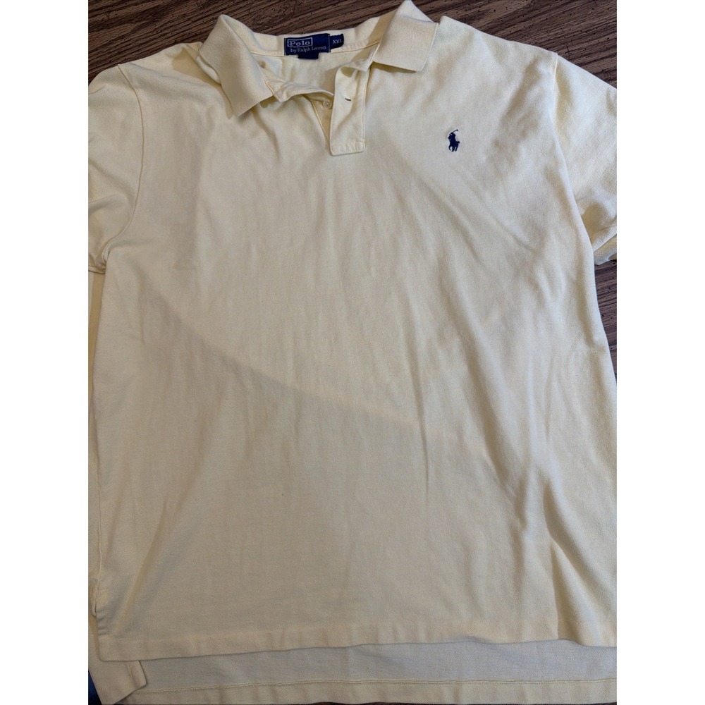 Polo Ralph Lauren Mens XXL Yellow Pique Polo Shirt Navy Pony